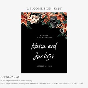 MARIA Gothic Welcome Sign Template, Skull Wedding Welcome Sign, Editable Sign, Instant Download, Floral Welcome Sign, Printable Wedding Sign image 3