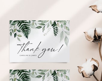 CAROLINE Thank You Card Template, Greenery Wedding Thank You Card, Printable Thank You Note, Editable Corjl Template, Instant Download