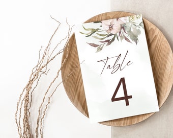 MELANIE Rustic Table Numbers Template, Table Number, Wedding Seating Numbers, Printable Table Numbers, Corjl Template, Instant Download