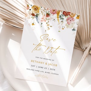 BETHANY Save the Date Template, Floral Wedding Invite, Save the Date Card, Barn Wedding, Wedding Invitation, Corjl Template Instant Download image 1