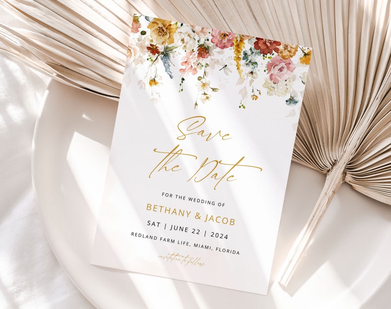 BETHANY Save the Date Template, Floral Wedding Invite, Save the Date Card, Barn Wedding, Wedding Invitation, Corjl Template Instant Download image 1