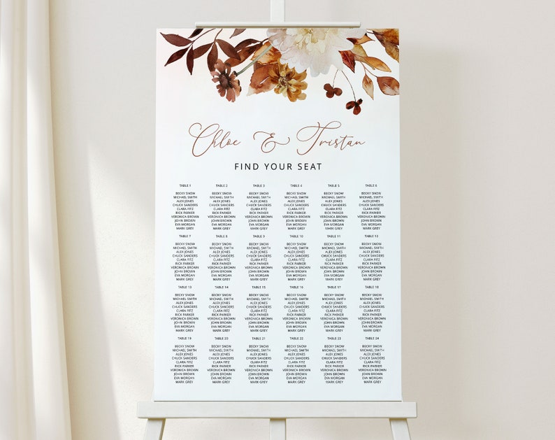 CHLOE Boho Seating Chart Template, Autumn Seating Chart, Wedding Seating Sign, Printable Seating Sign, Fall Seating Board, Find Your Seat image 2