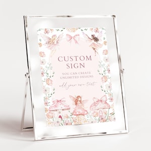 Fairy First Birthday Custom Sign, Canva Template, First Birthday Party Sign, Garden Fairy Custom Sign, 1st Birthday Party Template