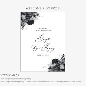 ONYX Boho Welcome Sign Template, Wedding Welcome Sign, Editable Sign, Instant Download, Black And White Welcome Sign, Printable Wedding Sign image 3