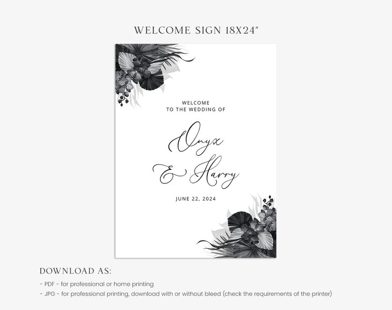 ONYX Boho Welcome Sign Template, Wedding Welcome Sign, Editable Sign, Instant Download, Black And White Welcome Sign, Printable Wedding Sign image 3