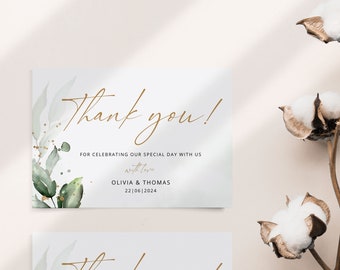 OLIVIA Thank You Card Template, Greenery Wedding Thank You Card, Printable Thank You Note, Editable Corjl Template, Instant Download