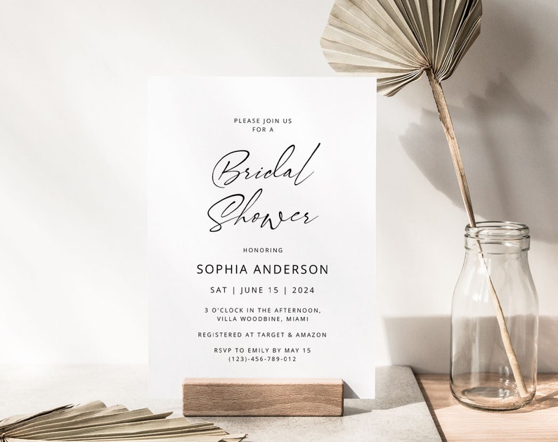 SOPHIA Minimalist Bridal Shower Invitation Template, Bridal Shower Invite, Printable Bridal Shower, Bridal Party, Corjl, Instant Download image 4