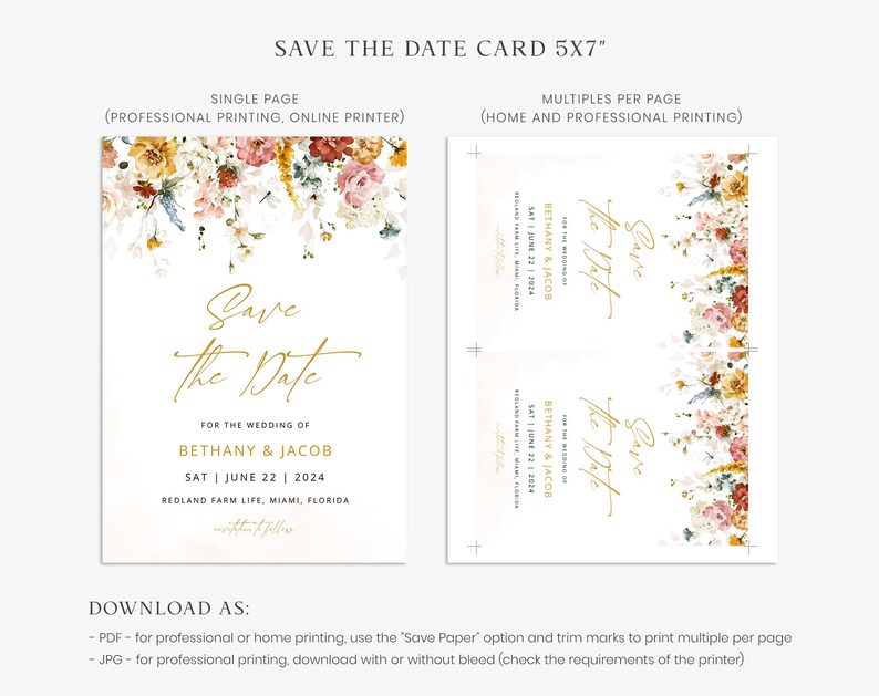 BETHANY Save the Date Template, Floral Wedding Invite, Save the Date Card, Barn Wedding, Wedding Invitation, Corjl Template Instant Download image 6