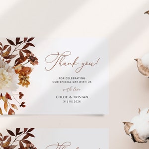 CHLOE Autumn Thank You Card Template, Fall Wedding Thank You Card, Printable Thank You Note, Wedding Editable Template, Instant Download image 3