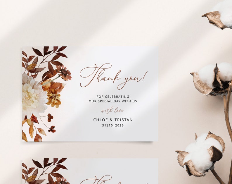 CHLOE Autumn Thank You Card Template, Fall Wedding Thank You Card, Printable Thank You Note, Wedding Editable Template, Instant Download image 3