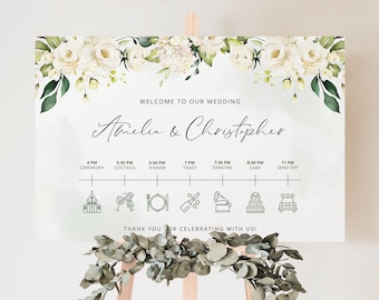 AMELIA Greenery Wedding Timeline Template, Printable Wedding Timeline, Floral Wedding Day Order, Wedding Itinerary, Corjl, Instant Download