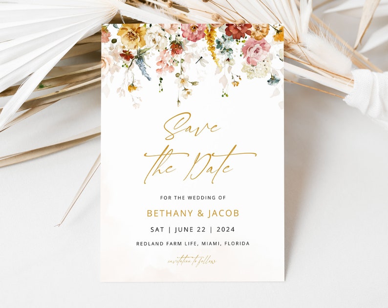 BETHANY Save the Date Template, Floral Wedding Invite, Save the Date Card, Barn Wedding, Wedding Invitation, Corjl Template Instant Download image 3