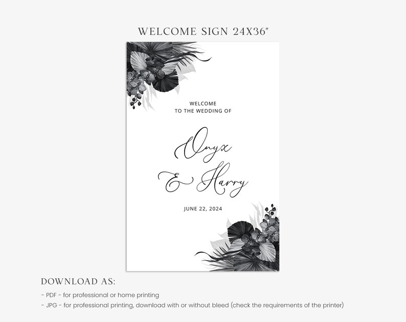 ONYX Boho Welcome Sign Template, Wedding Welcome Sign, Editable Sign, Instant Download, Black And White Welcome Sign, Printable Wedding Sign image 4