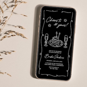 Digital Birthday Invitation Canva Template, Handdrawn Birthday Evite, Digital Invitation Template, Electronic Invitation, Retro Birthday