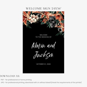 MARIA Gothic Welcome Sign Template, Skull Wedding Welcome Sign, Editable Sign, Instant Download, Floral Welcome Sign, Printable Wedding Sign image 4