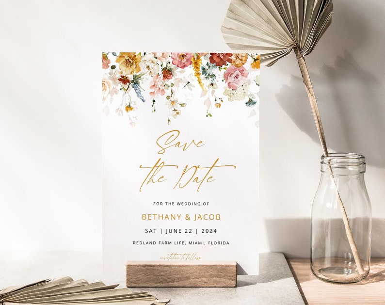 BETHANY Save the Date Template, Floral Wedding Invite, Save the Date Card, Barn Wedding, Wedding Invitation, Corjl Template Instant Download image 2