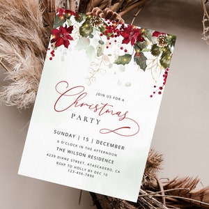 HOLLY Christmas Party Invitation Template, Holiday Party Invite, Winter Party, Editable Christmas Invite, Corjl Template, Instant Download
