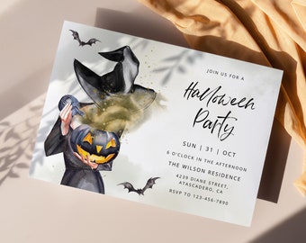 Halloween Party Invitation Template, Editable Halloween Invite, Witch Halloween Invitation Adults Party, Corjl Template, Instant Download