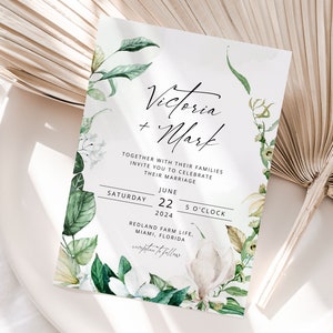 VICTORIA Greenery Wedding Invitation Template, Green and White Wedding Invite, Wedding Template, Elegant Wedding, Corjl, Instant Download image 3