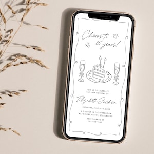 Digital Birthday Invitation Canva Template, Handdrawn Birthday Evite, Digital Invitation Template, Electronic Invitation, Retro Birthday