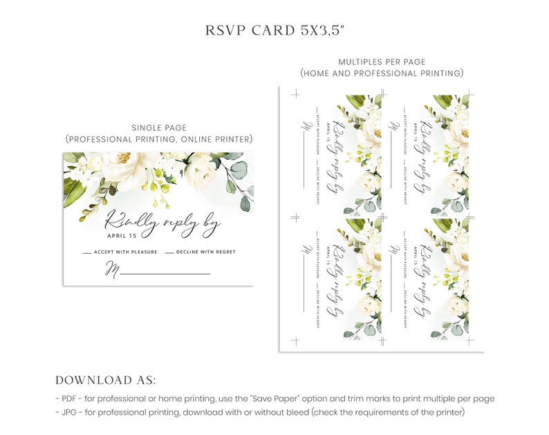 AMELIA Greenery Wedding Invitation Template, White and Green Wedding Invite, RSVP Template, Elegant Wedding, RSVP Card, Instant Download image 5