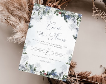 CAROL Winter Wedding Invitation Template, Christmas Wedding Invite, Printable Invitation, Corjl Template, Classic Wedding, Instant Download