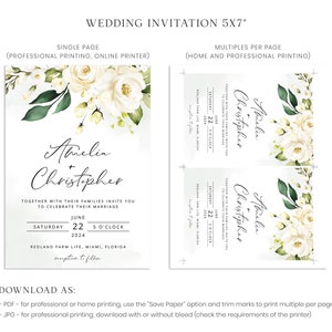 AMELIA Greenery Wedding Invitation Template, White and Green Wedding Invite, RSVP Template, Elegant Wedding, RSVP Card, Instant Download image 4