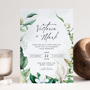 VICTORIA Greenery Wedding Invitation Template, Green and White Wedding Invite, Wedding Template, Elegant Wedding, Corjl, Instant Download image 4