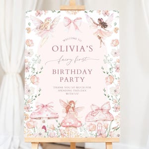 Fairy First Birthday Party Welcome Sign, Canva Template, First Birthday Welcome Sign, Garden Fairy Welcome Sign, 1st Birthday Party Template