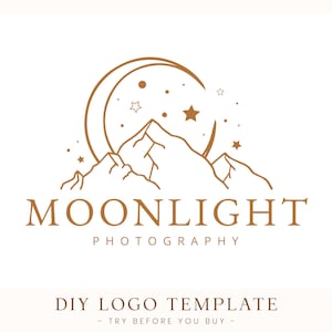 Moon Logo Design, Photography Logo Template, Business Logo, Crescent Moon Logo, Mountains Logo, Stars Logo, Travel Logo, Instant Download