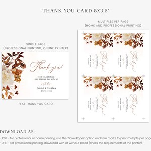 CHLOE Autumn Thank You Card Template, Fall Wedding Thank You Card, Printable Thank You Note, Wedding Editable Template, Instant Download image 4