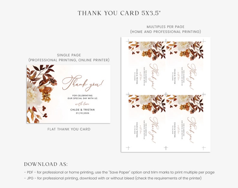 CHLOE Autumn Thank You Card Template, Fall Wedding Thank You Card, Printable Thank You Note, Wedding Editable Template, Instant Download image 4