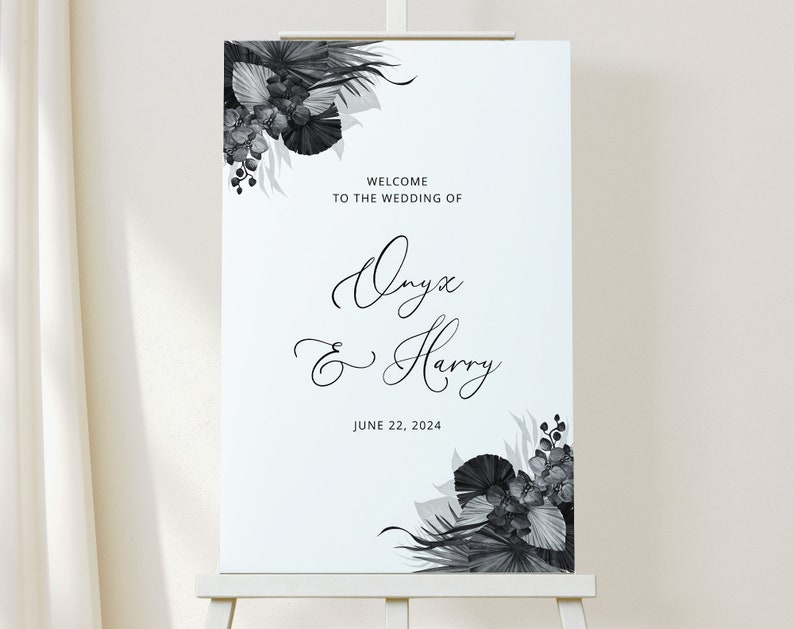 ONYX Boho Welcome Sign Template, Wedding Welcome Sign, Editable Sign, Instant Download, Black And White Welcome Sign, Printable Wedding Sign image 2