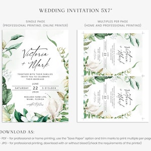 VICTORIA Greenery Wedding Invitation Template, Green and White Wedding Invite, Wedding Template, Elegant Wedding, Corjl, Instant Download image 5