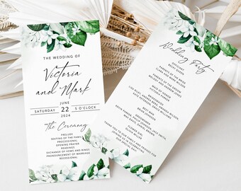 VICTORIA Wedding Program Template, Greenery Program Card, Editable Wedding Timeline, Printable Ceremony Program, Corjl, Instant Download