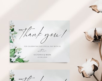 VICTORIA Thank You Card Template, Greenery Wedding Thank You Card, Printable Thank You Note, Editable Corjl Template, Instant Download
