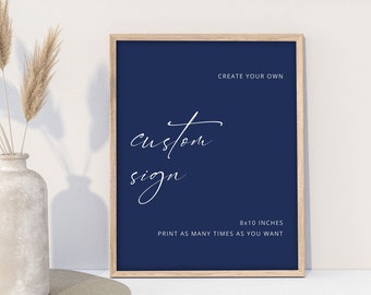 ELIZABETH Minimalist Custom Sign Template, Wedding Editable Sign, Instant Download, Navy Blue Custom Sign, Printable Wedding Sign Corjl