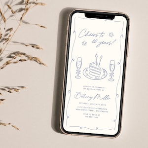 Digital Birthday Invitation Canva Template, Handdrawn Birthday Evite, Digital Invitation Template, Electronic Invitation, Retro Birthday