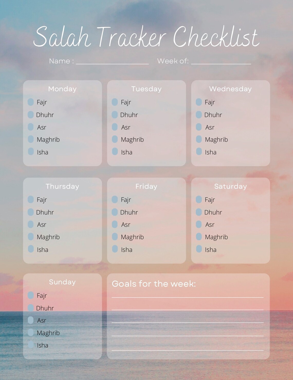 Salah Namaz Tracker Checklist Islamic Prayer Checklist - Etsy