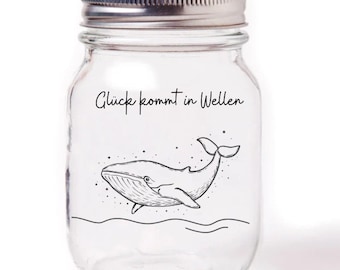 Windlicht mit Walmotiv,Maritimes Design ,Glasdesign,LighthouseDecor,GiftsForOceanLovers,Dekoglas mit Spruch