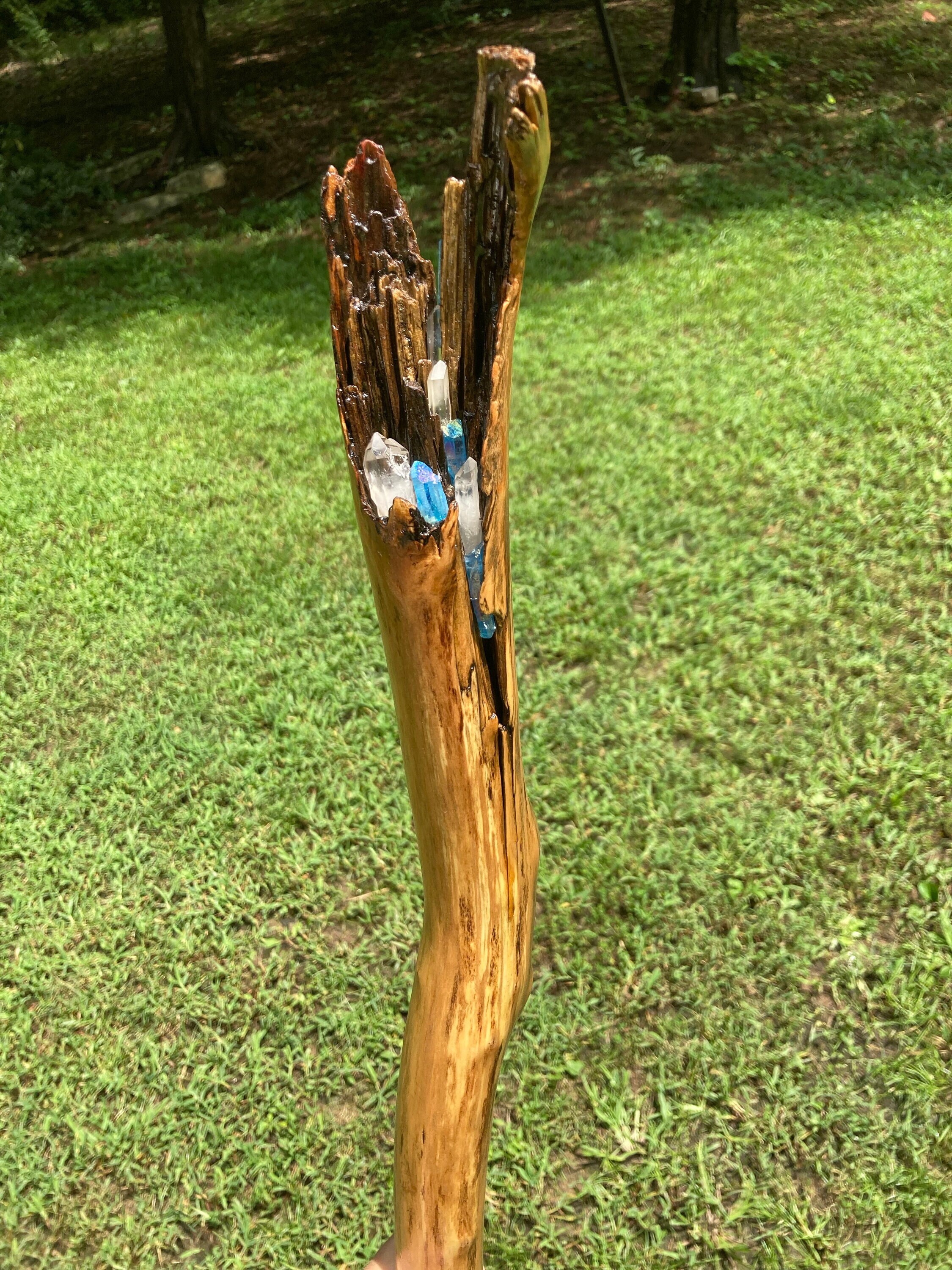 Natural handmade wooden wizard staff with energy crystals | Etsy