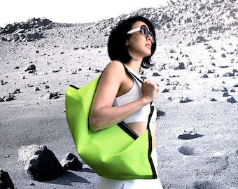 LUNA Mesh (Sponge) Neon Yellow exterior with Neon Yellow interior Sling Crossbody Duffle Bag