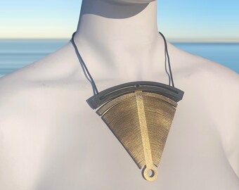 Leather Laser cut + Wood MIRAGE pendant with adjustable rubber cord