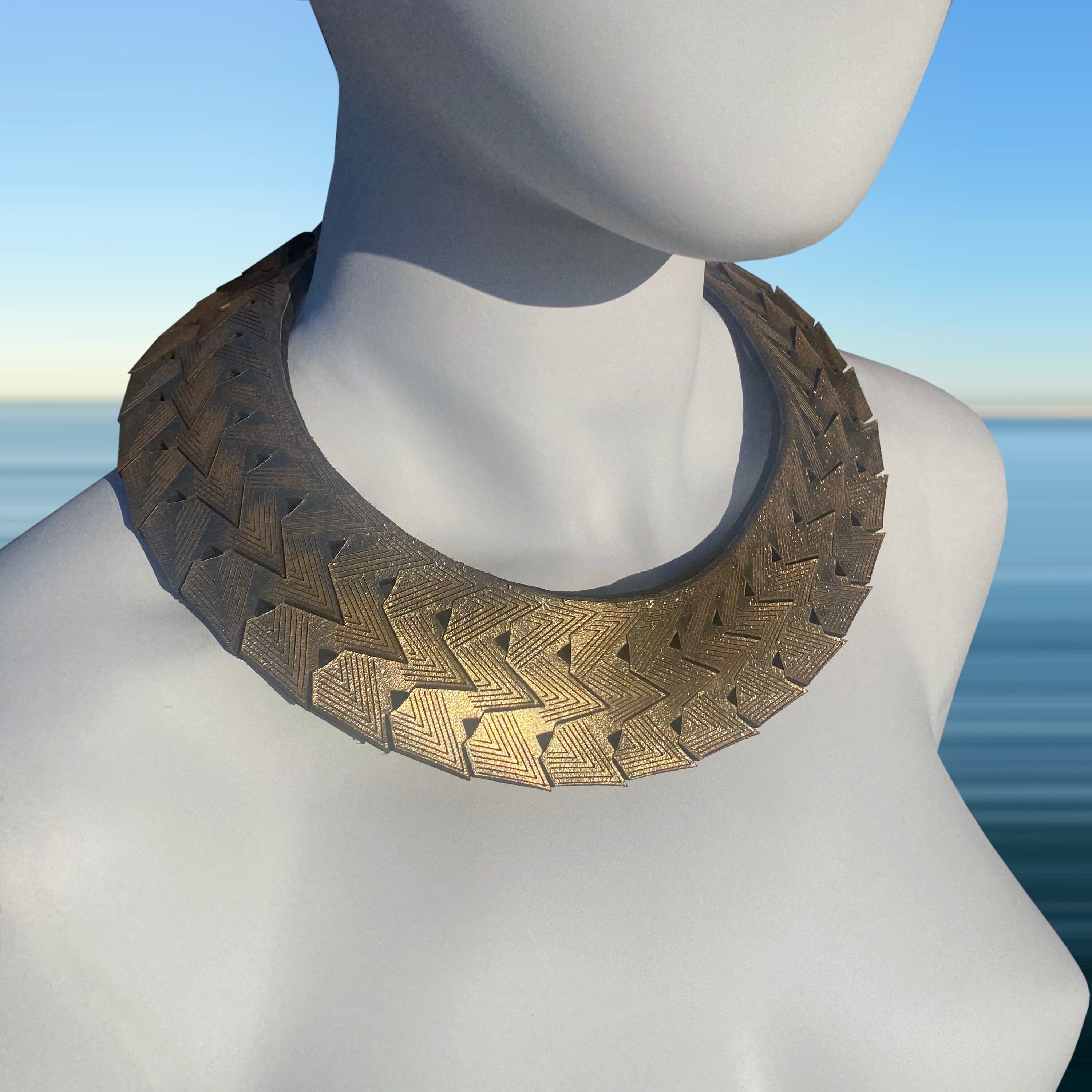 Silver / Gold Leather Wood Choker Handmade Laser cut STARPORT