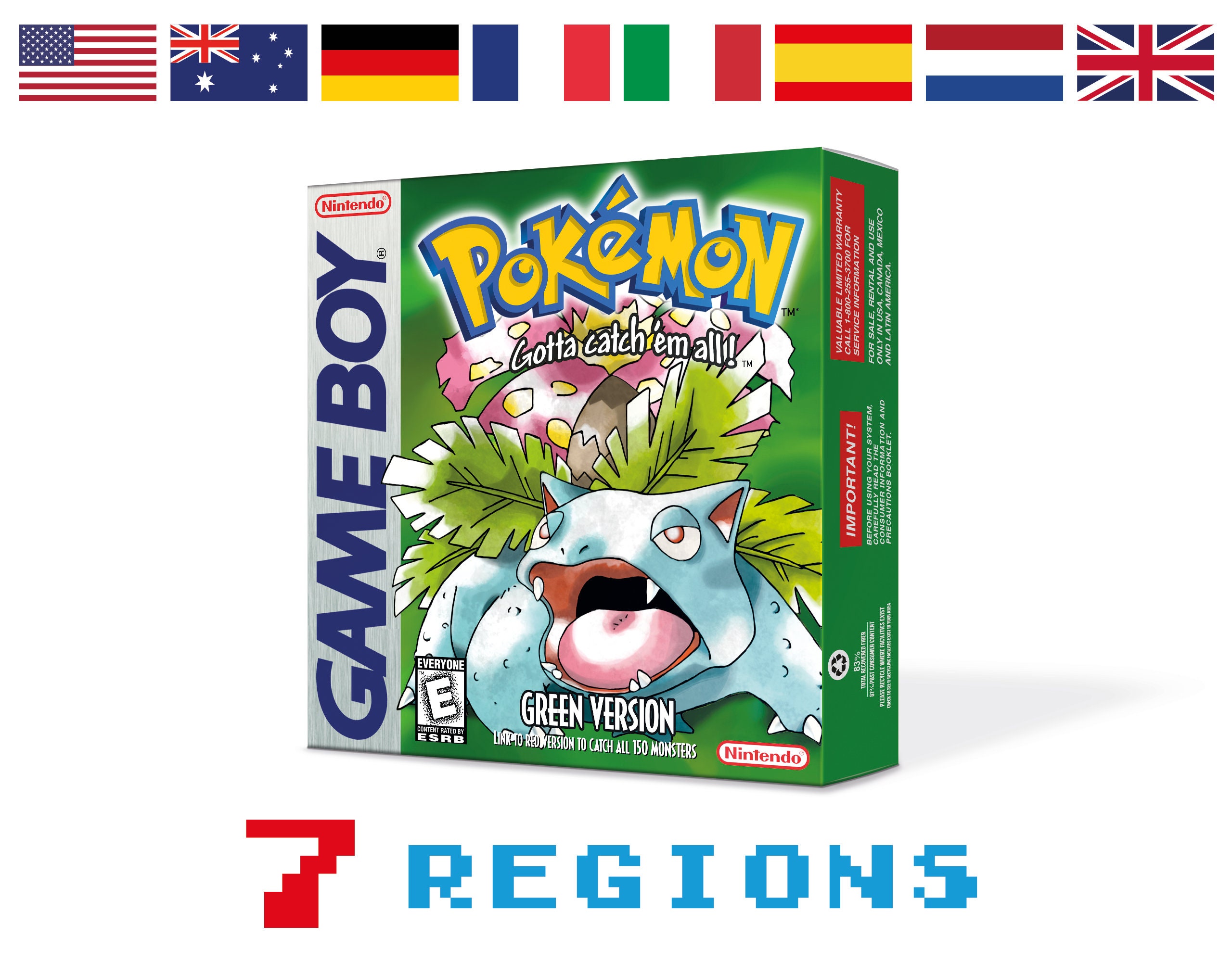 Pokemon Green Box for Game Boy Nintendo - 4 Regions - HQ