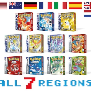 Pokemon 11 Versions Boîtes pour Game Boy Nintendo - 7 Régions - HQ - Plateaux intérieurs et étuis de protection