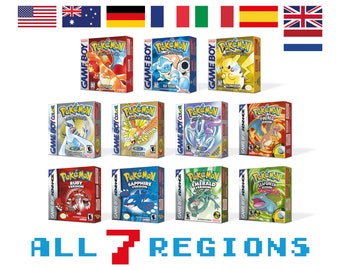 Pokemon 11 Versions Boîtes pour Game Boy Nintendo - 7 Régions - HQ - Plateaux intérieurs et étuis de protection