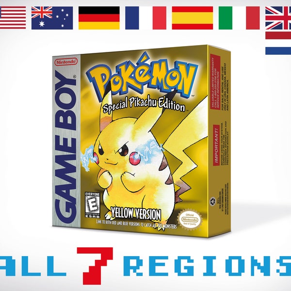 Pokemon Gelbe Ersatzbox für Game Boy Nintendo - 7 Regionen - HQ - Innenschale & Schutzhülle