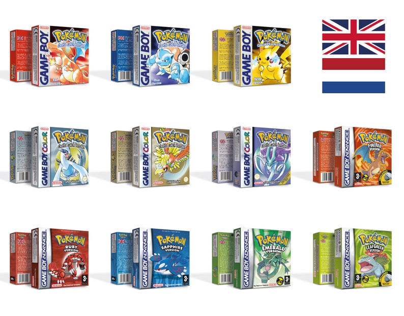 Pokemon 11 Versioni Scatole per Game Boy Nintendo 7 Regioni HQ Vassoi interni e custodie protettive English/Dutch - PAL