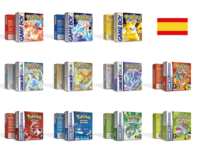 Pokemon 11 Versioni Scatole per Game Boy Nintendo 7 Regioni HQ Vassoi interni e custodie protettive Spanish - PAL